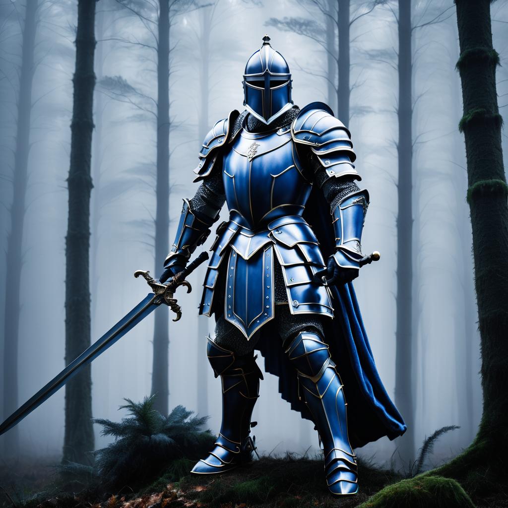 Mysterious Knight in Foggy Forest