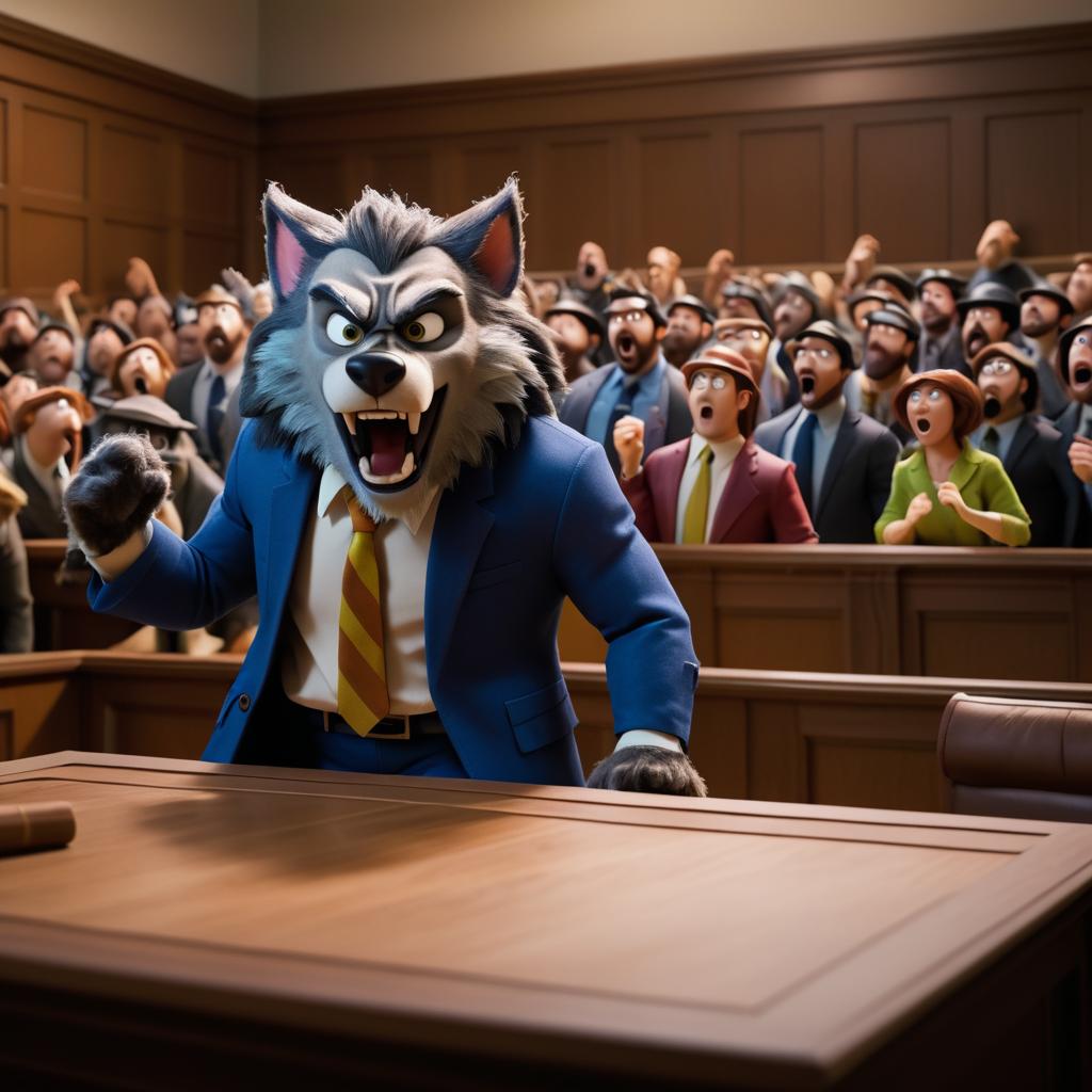 Humorous Pixar Courtroom Werewolf Scene