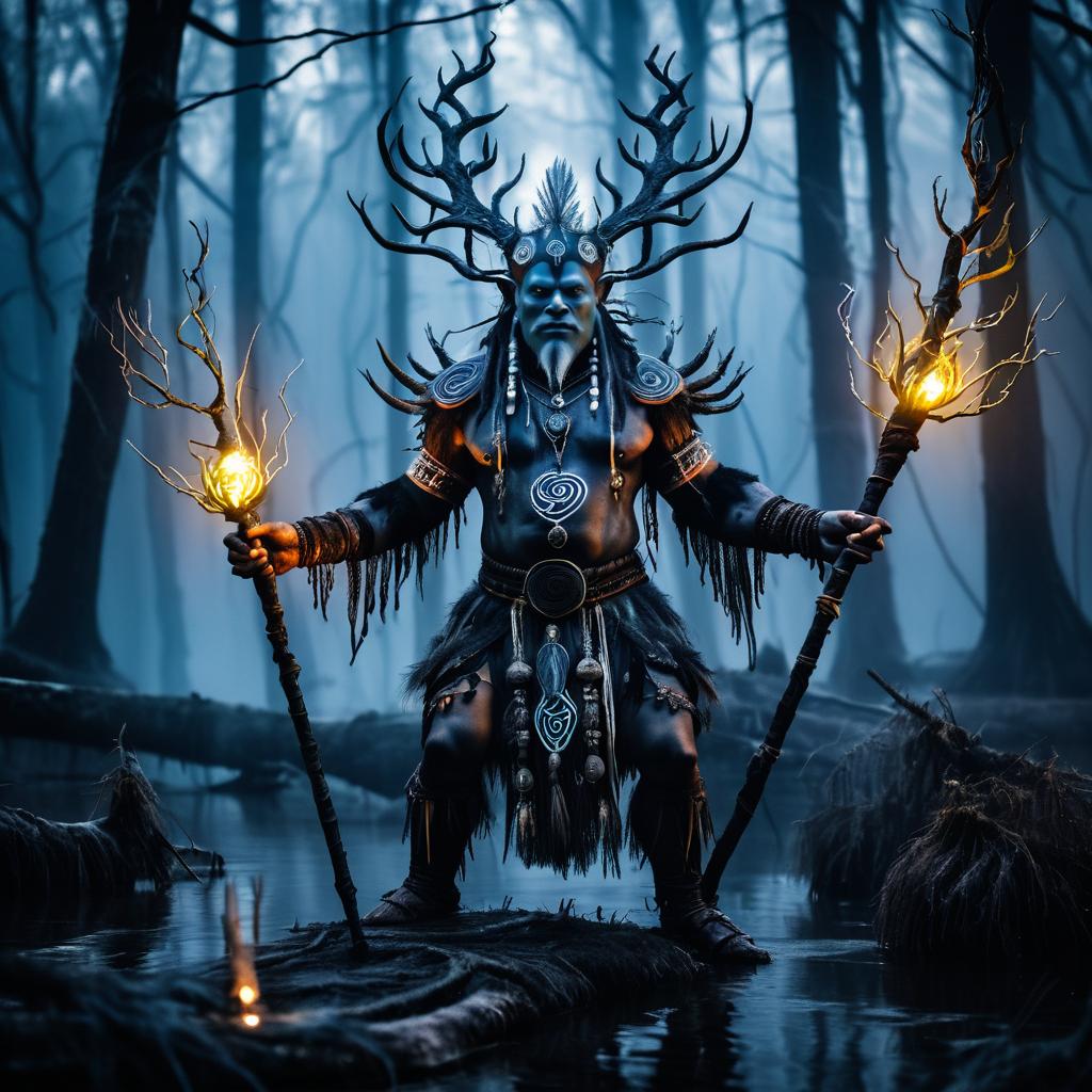 Sinister Troll Shaman in Dark Swamp