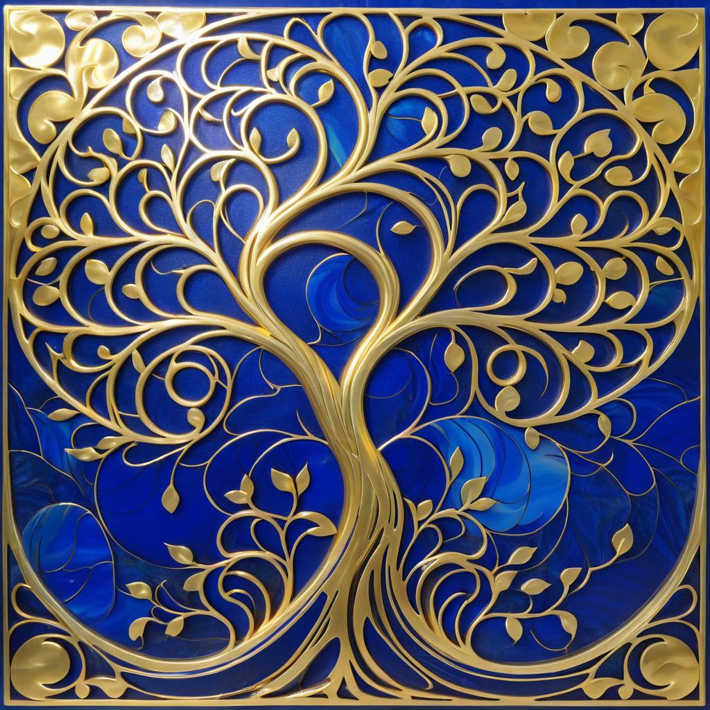 Dynamic Art Nouveau Tree with Gold Leaves