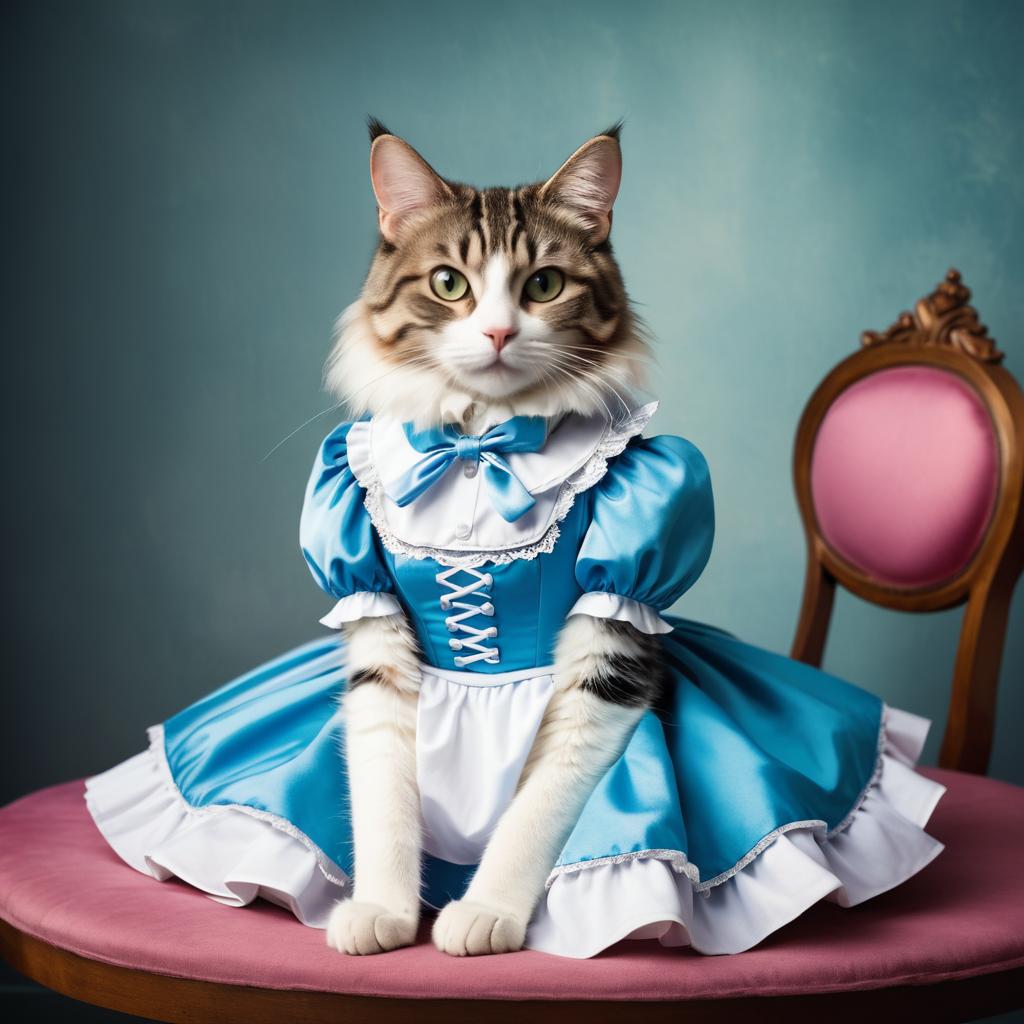 Whimsical Cat as Alice in Wonderland