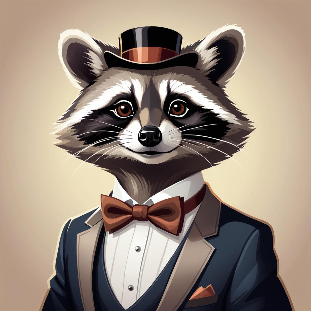 Elegant Raccoon in a Bow Tie Pose