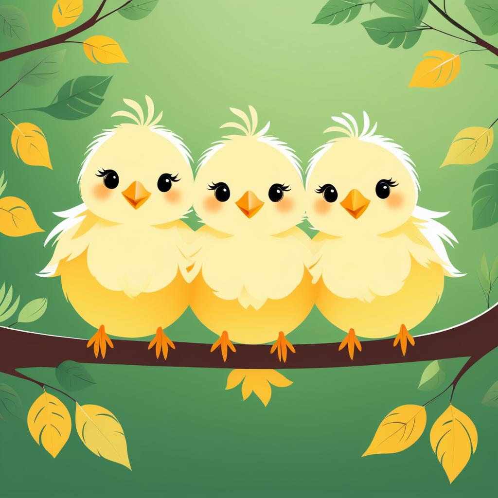 Charming Chicks Cuddling on a Branch