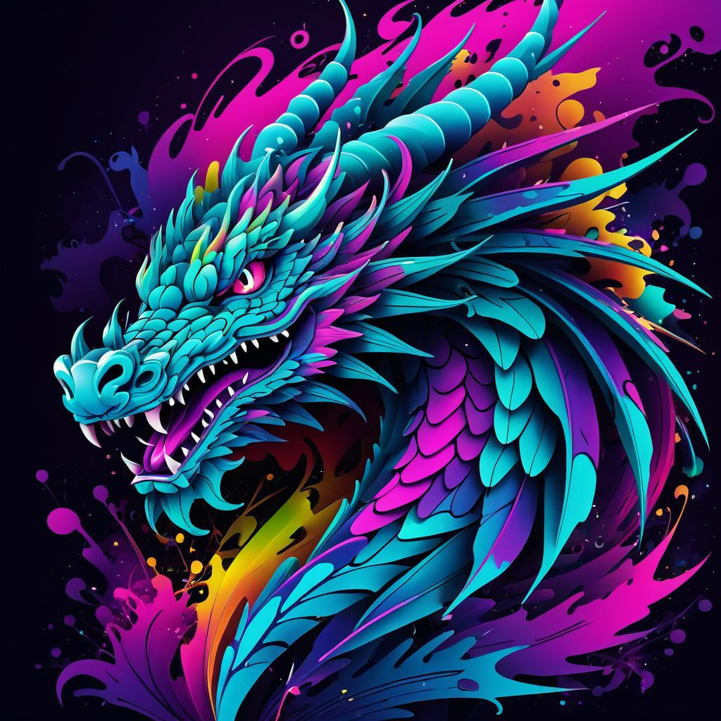 Vibrant Dragon Graffiti Vector Art