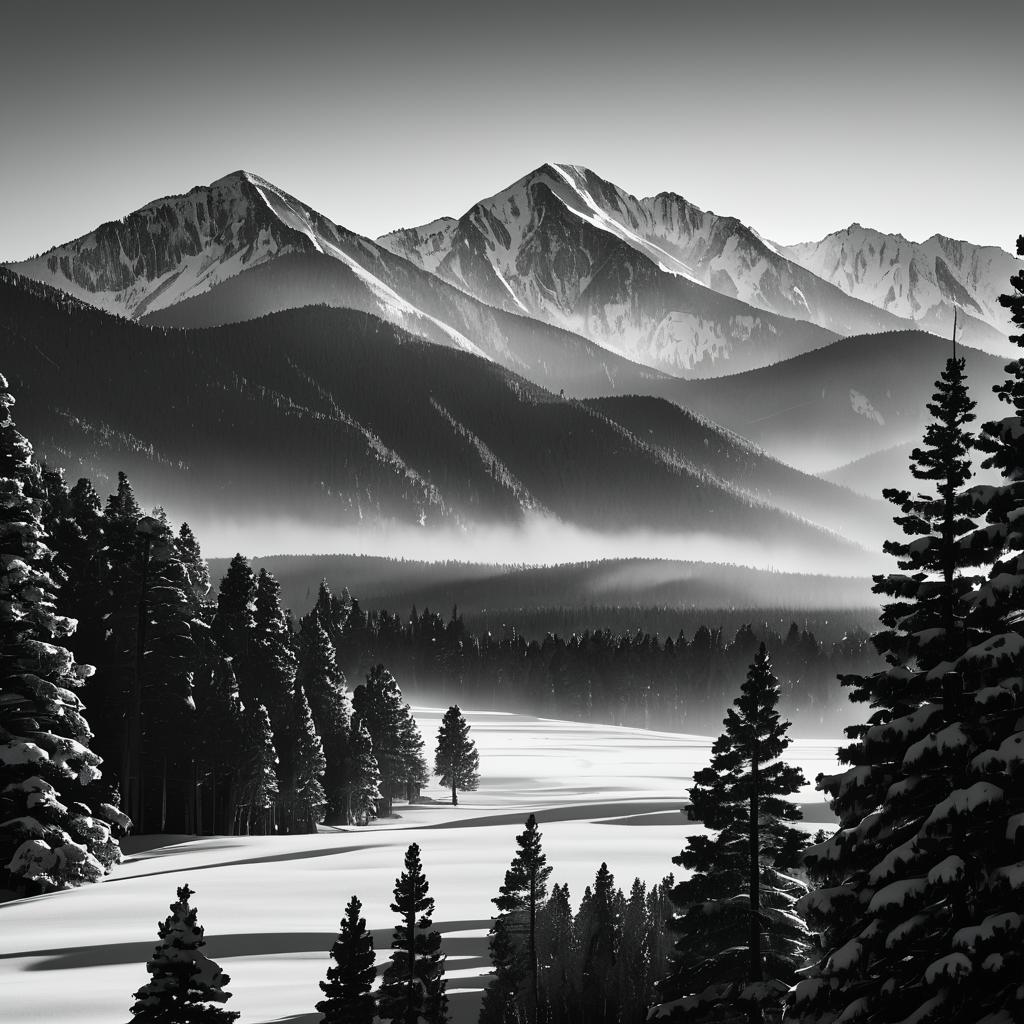 Majestic Winter Landscape in Black and White