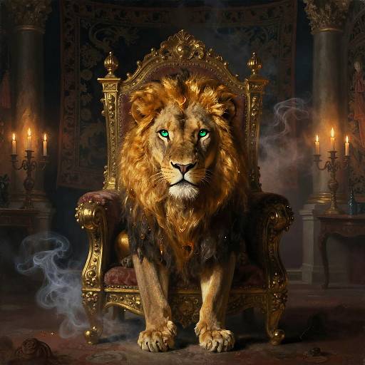 Regal Lion in Baroque Throne Room