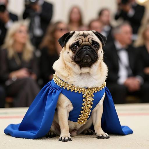 Regal Pug in Luxurious Blue Gown