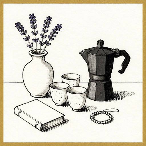 Delicate Ink Still Life Composition