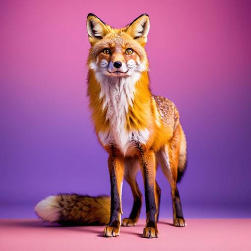Red Fox Standing on Pink and Purple Background