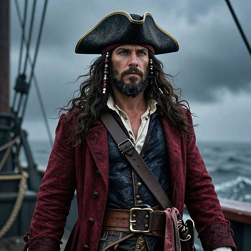 Flamboyant Pirate on Stormy Deck
