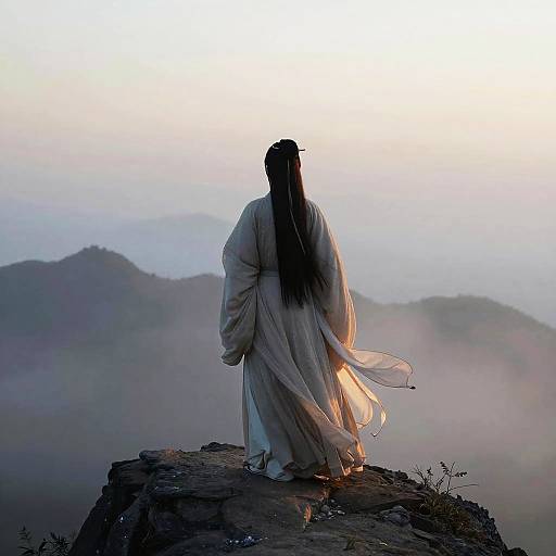 Ethereal Robed Figure on Misty Peak