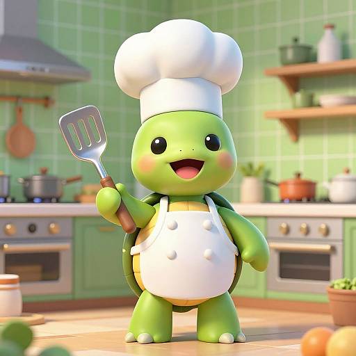 Cheerful Turtle Chef in Modern Kitchen