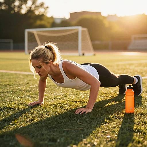 Blonde Woman Exercising at Sunset