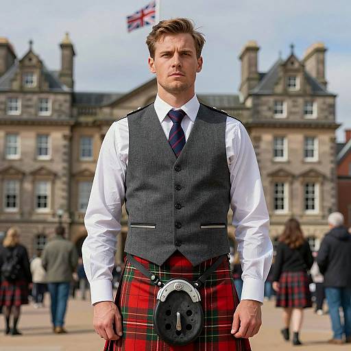 Handsome Man in Traditional Kilt Attire