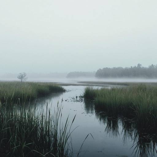 Misty Wetland at Dawn Painting