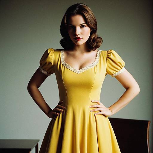 Woman in Yellow Vintage Dress Posing