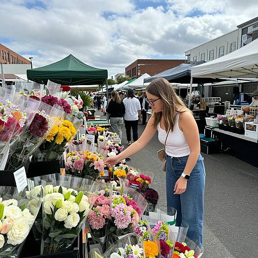 Woman Exploring Vibrant Flower Market