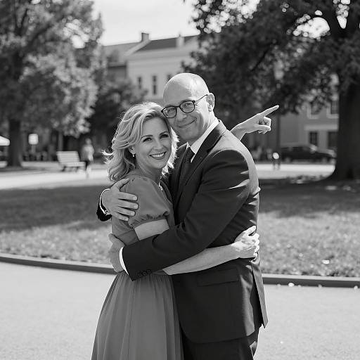 Romantic Park Embrace in Black and White
