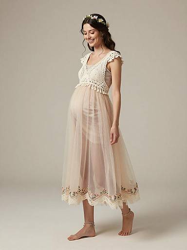 Pregnant Woman in Boho Crochet Maternity Dress