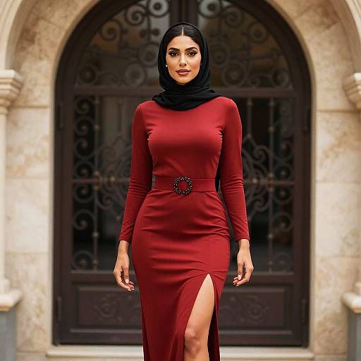 Confident Woman in Red Dress Outdoors