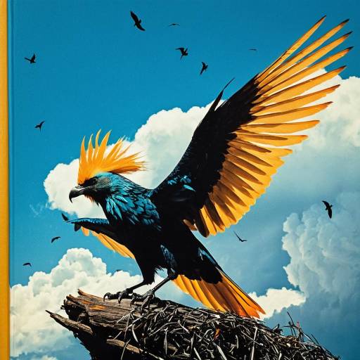 Storm Soothsayer Bird with Amber and Sapphire Feathers