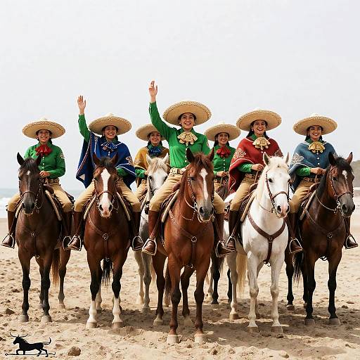 Mexican Cowboys Riding on Sandy Beach