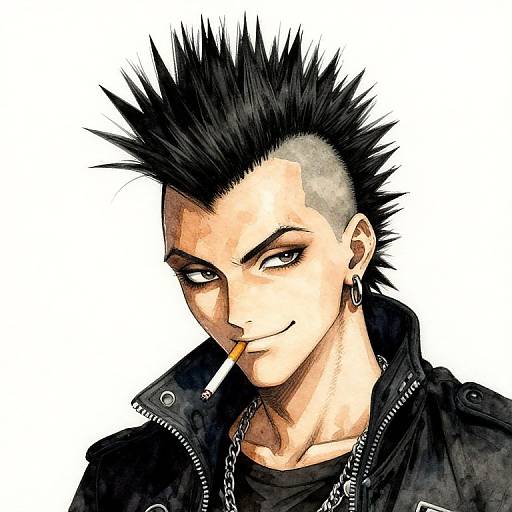 Manga Punkrocker with Mohawk Smirk