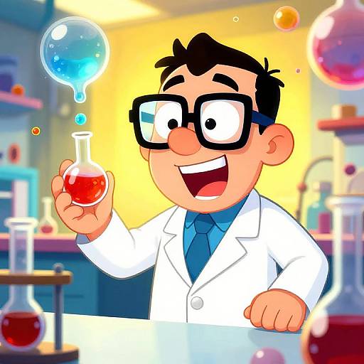 Quirky Scientist in Vibrant Lab