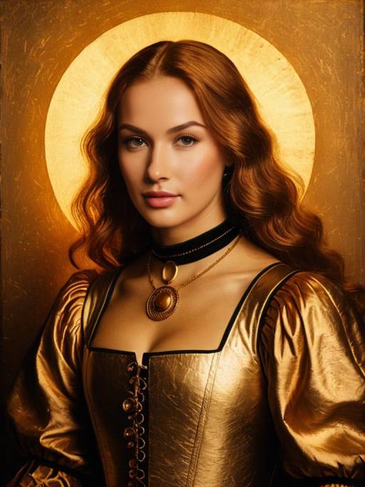 Woman in Gold Metallic Renaissance Style Dress