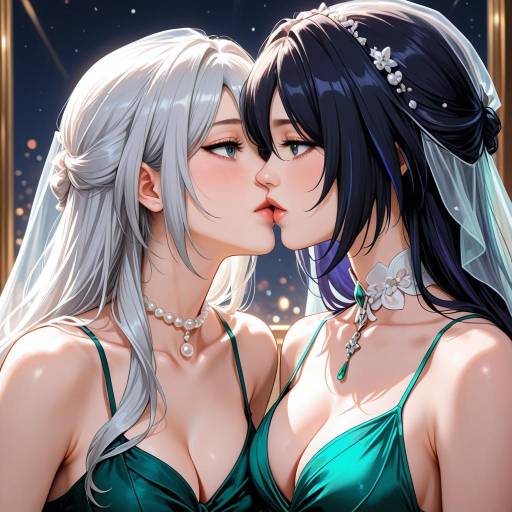 Elegant Yuri Kiss in Moody Setting