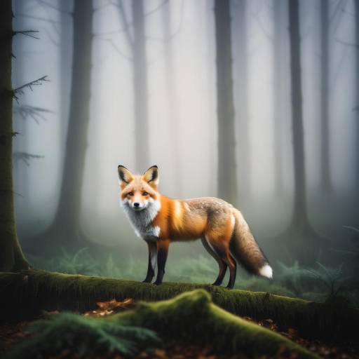Fox in Misty Forest