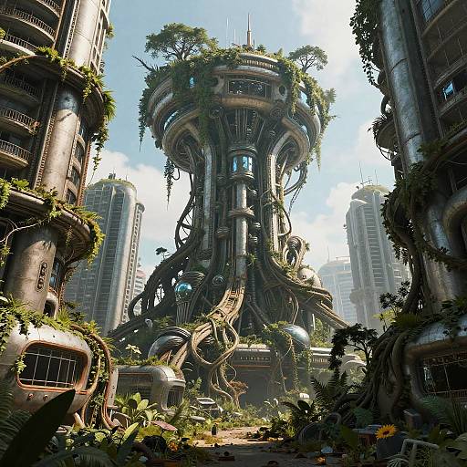 Abandoned Futuristic City Overrun by Nature