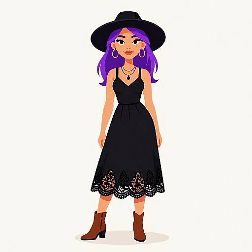 Bohemian Chic Woman in Black Dress