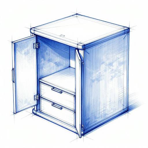 Futuristic 2D Blueprint Cupboard Sketch