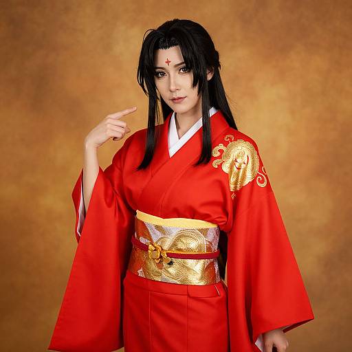 Realistic Sango Cosplay in Red Kimono