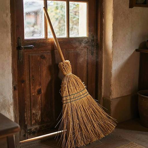 Rustic Straw Broom in Sunlight
