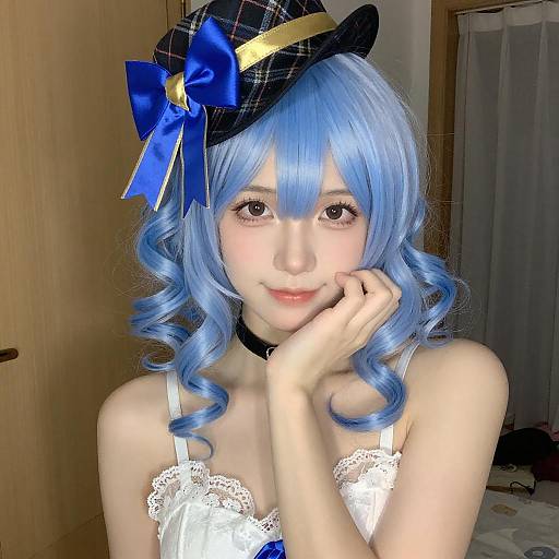 Young Woman with Blue Curly Hair