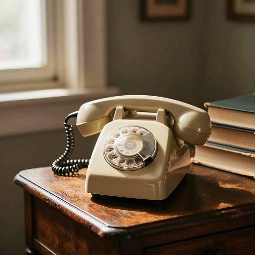 Vintage Rotary Phone on Antique Table
