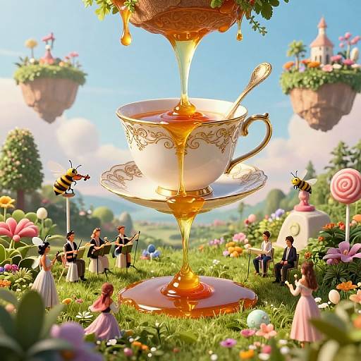 Surreal Dreamscape with Floating Teacup