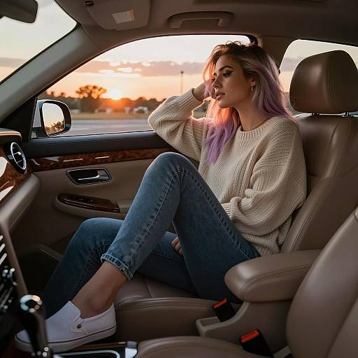 Cinematic Sunset Portrait in Luxury Sedan