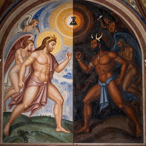 Fresco of Cosmic War: God vs Devil
