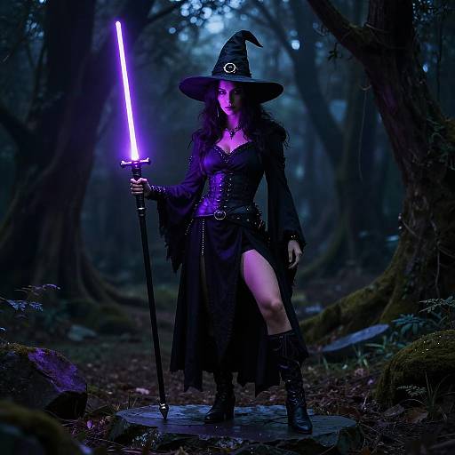 Witch with Glowing Purple Staff