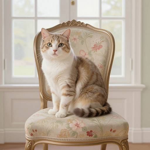 Elegant Cat on Vintage Floral Chair