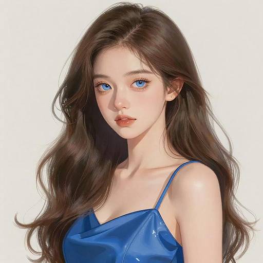 Young Woman in Shiny Blue Dress Illustration