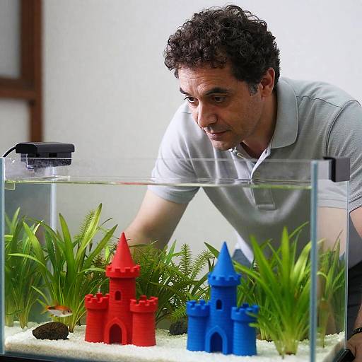 Focused Man Enjoys Aquarium Life