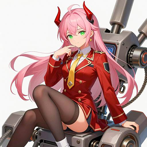 Flirtatious Anime Girl on Mechanical Device