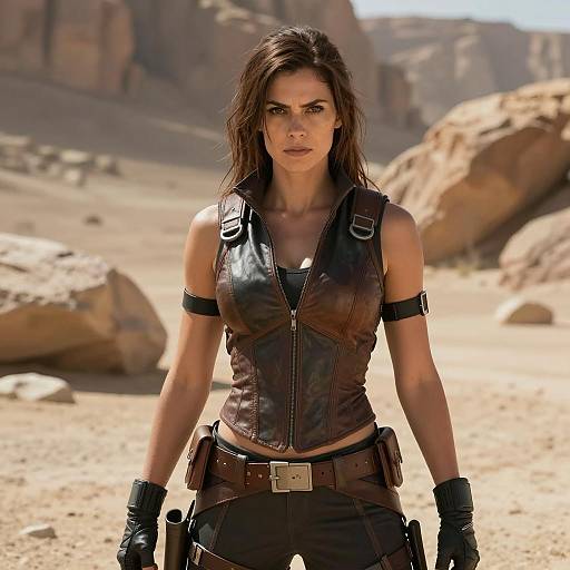 Female Mad Max Character in Desert Setting