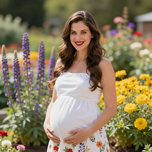 Pregnant Woman in Floral Garden