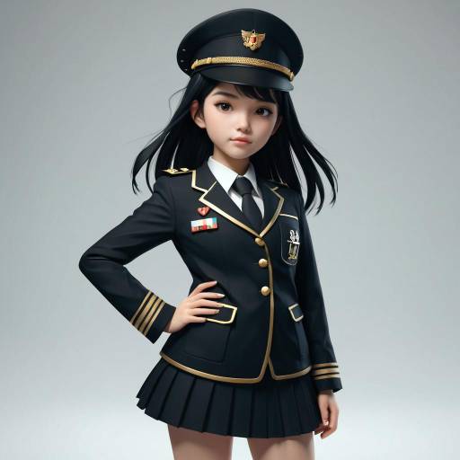Stylized Schoolgirl in Military Uniform