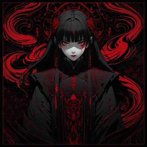Eerie Gothic Anime Shrine Maiden Portrait